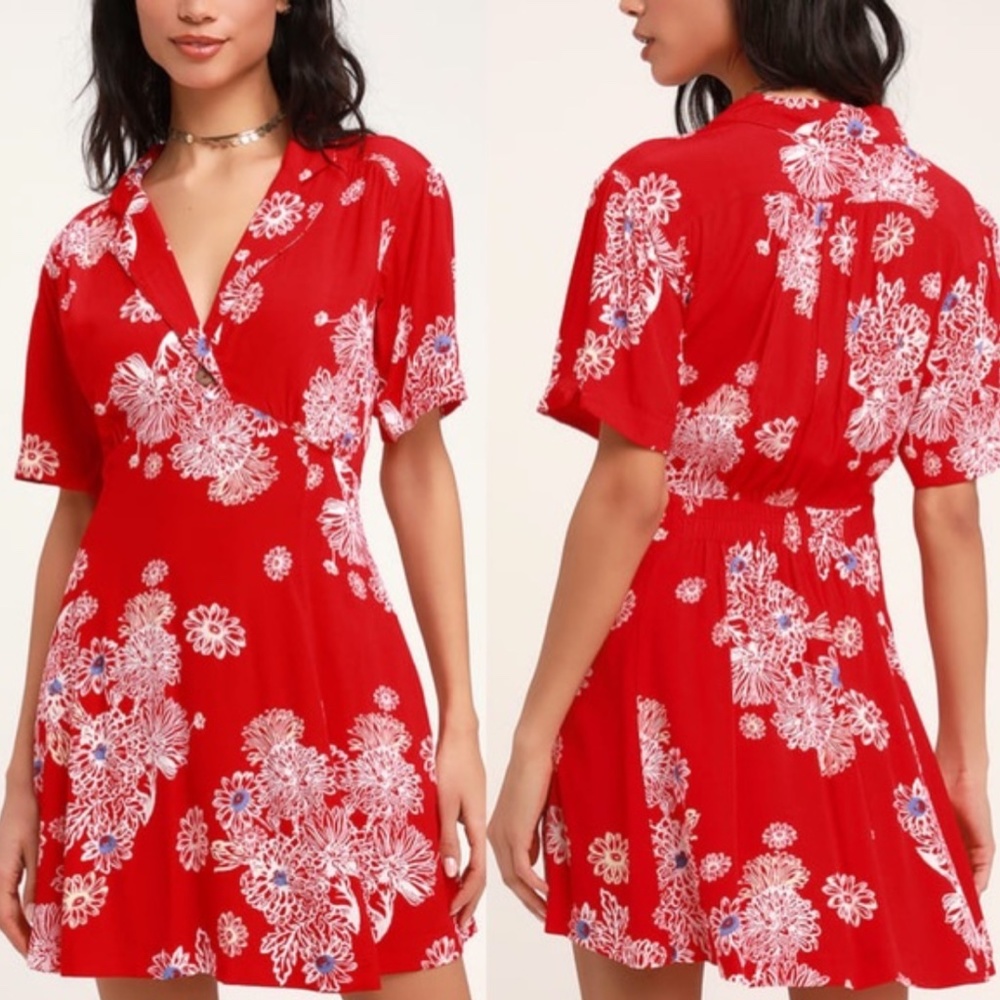 Free People Red Floral Hawaii Mini Dress